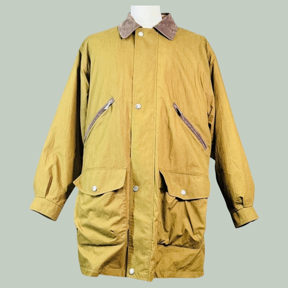 London Fog Field Coat Mens L Regular Khaki Tan Excellent Vintage Quilted Lined